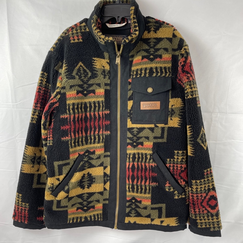 Pendleton Men's Lone Fir-Stand Collar Zip Jacket Fleece Medium Aztec Cowboy NWT